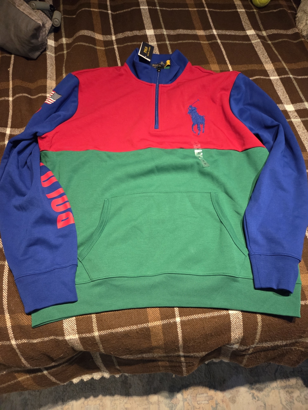 Polo by Ralph Lauren Colorblock Quarter-Zip Pullover Sweater - Red/Green/Blue
